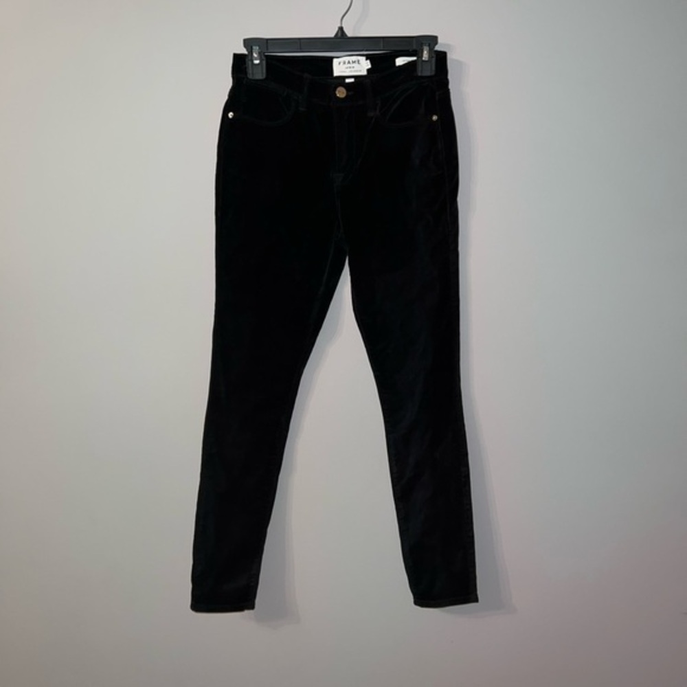 Frame denim velvet black jeans 25 le high skinny